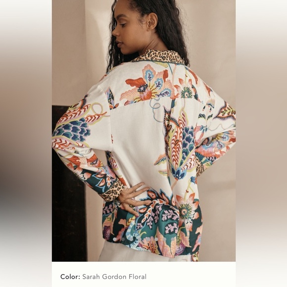 NWT new XS Anthropologie button flannel pajama top multicolor floral pjs - Picture 9 of 17